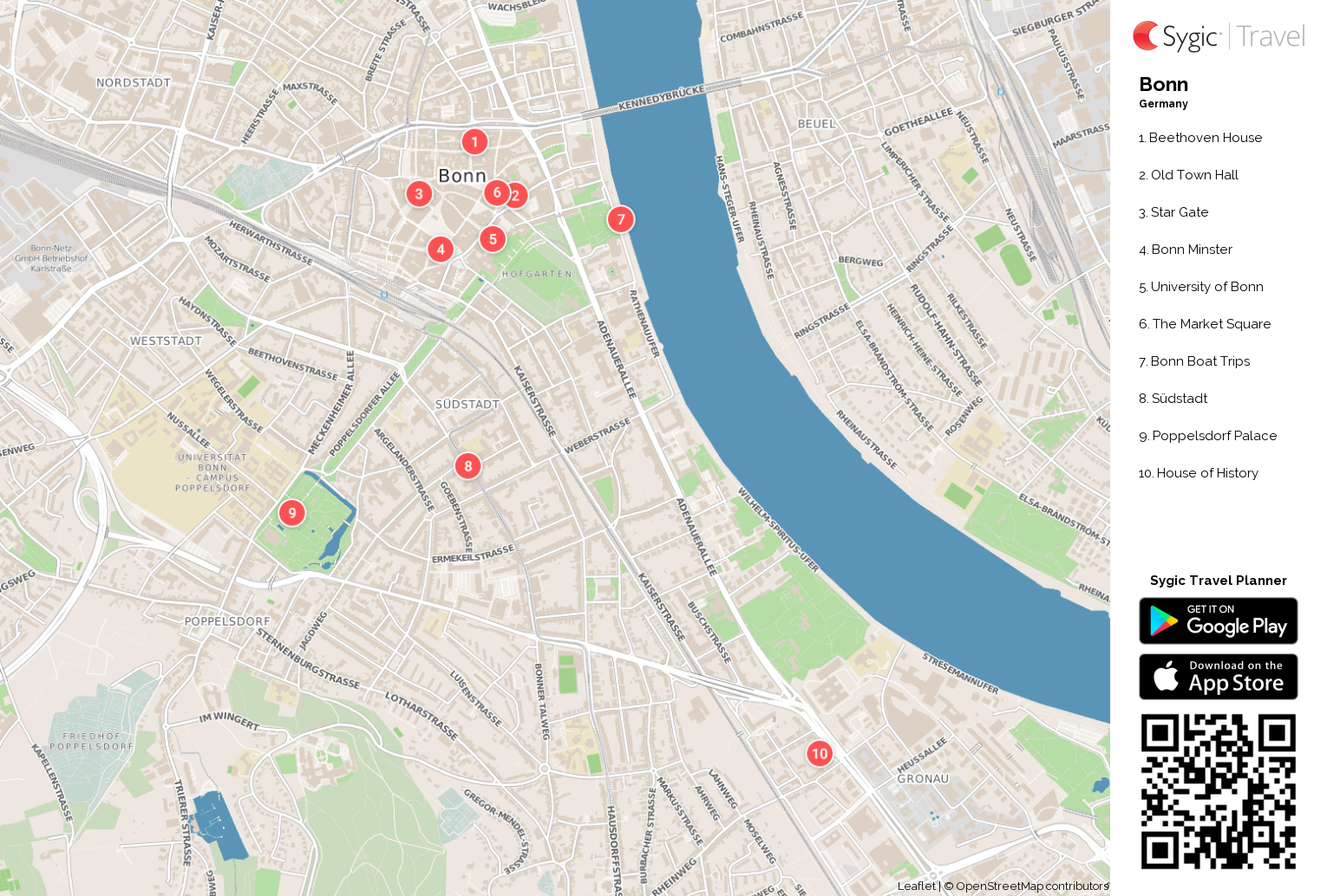 Bonn Printable Tourist Map | Sygic Travel
