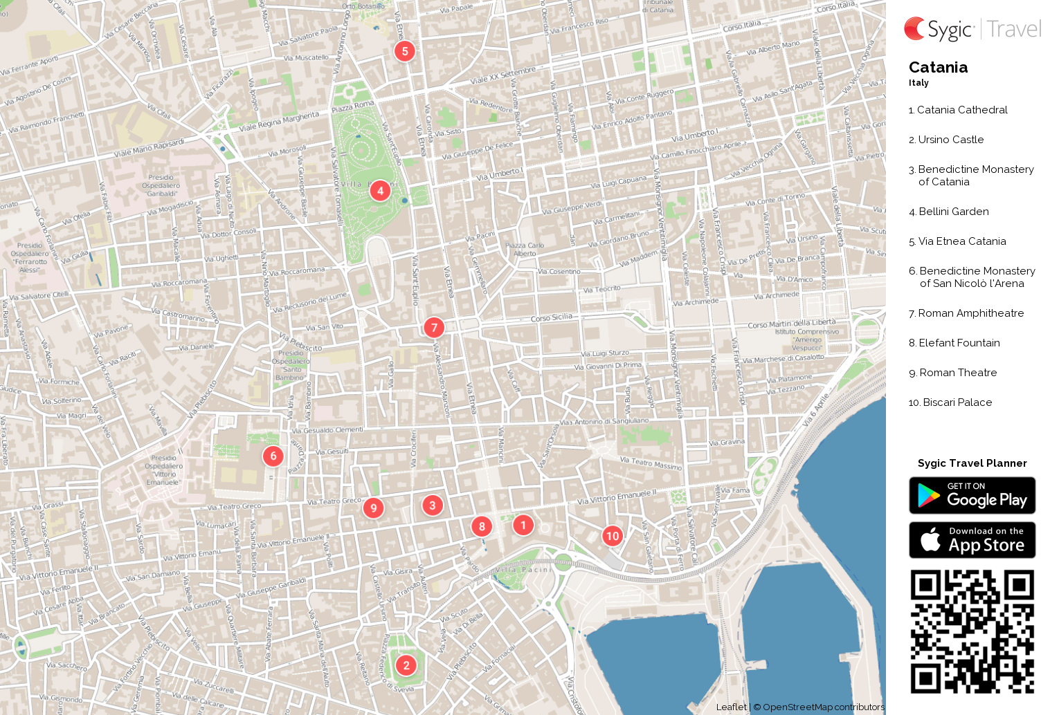 Catania Printable Tourist Map | Sygic Travel