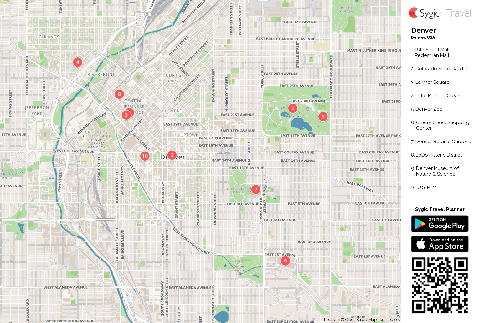 map of downtown denver co Denver Printable Tourist Map Sygic Travel map of downtown denver co