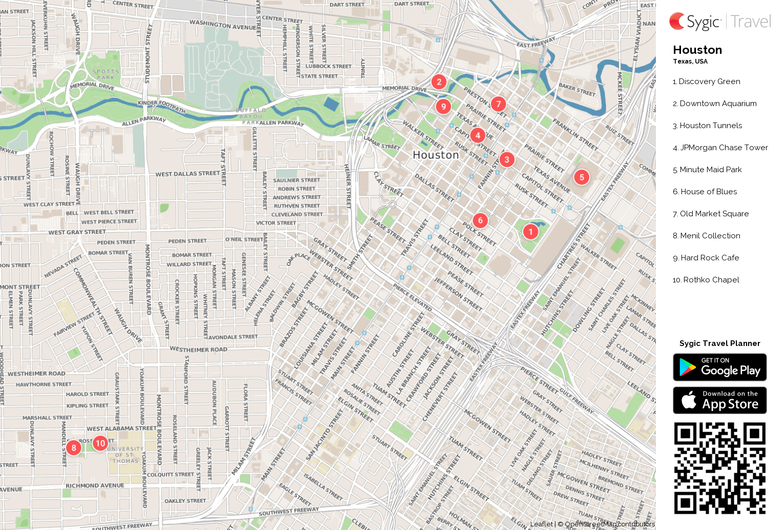 houston printable tourist map 87399