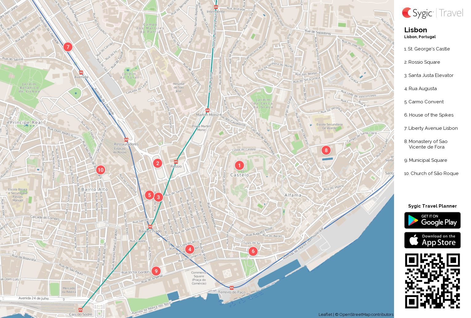 Lisbon Printable Tourist Map | Sygic Travel