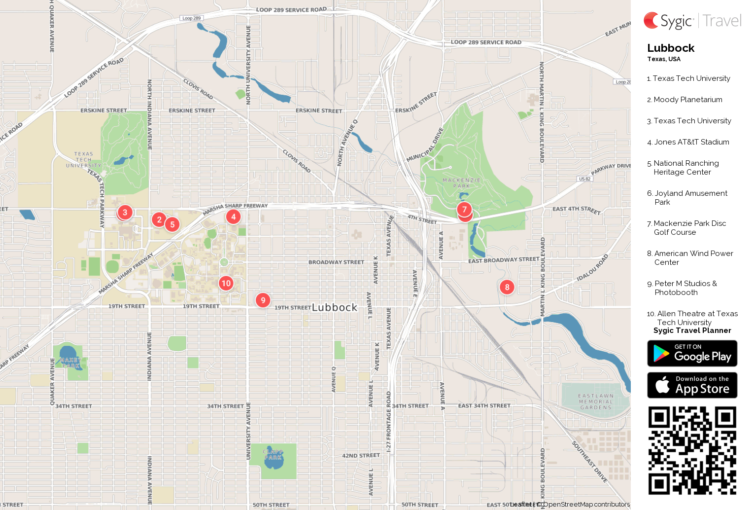 Lubbock Printable Tourist Map | Sygic Travel