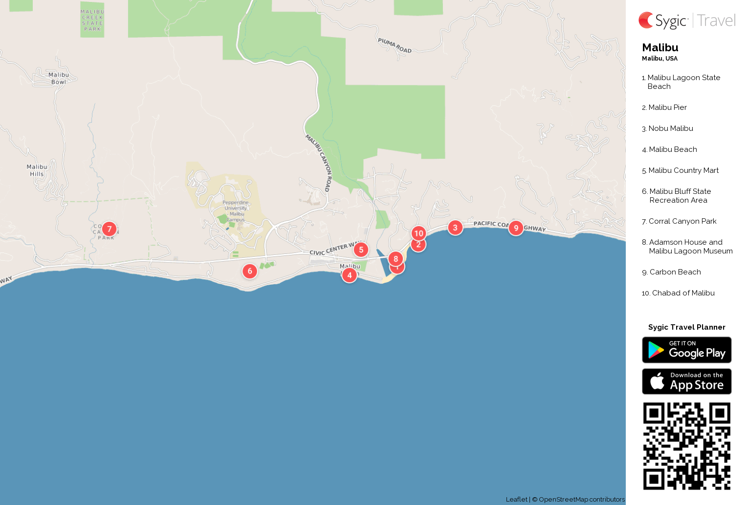 Malibu Beach California Map - Malibu Printable Tourist Map 87823