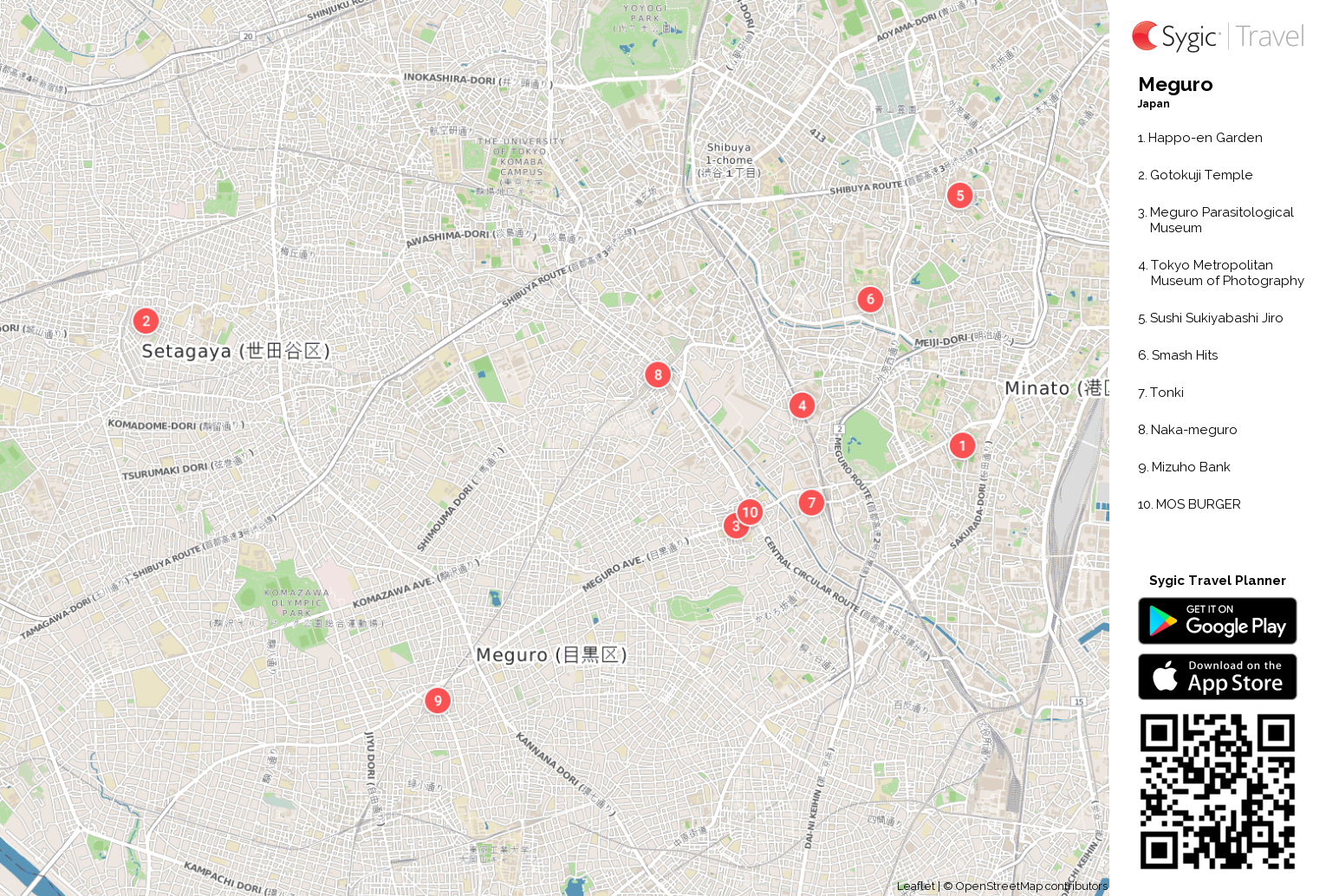 Meguro Printable Tourist Map | Sygic Travel