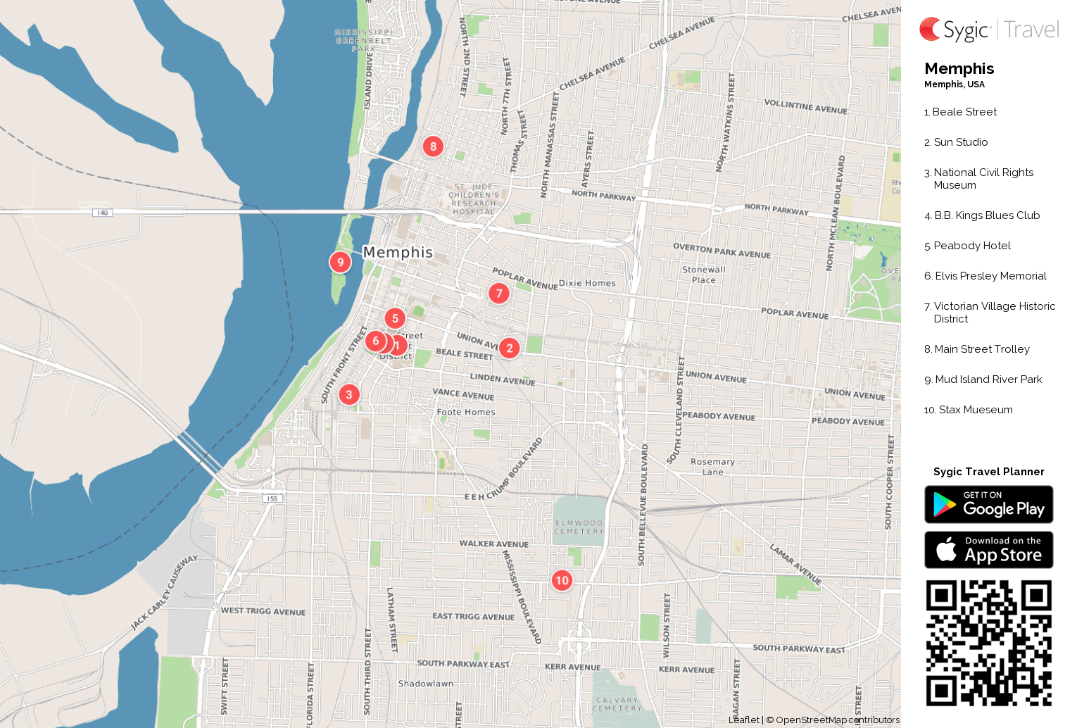 Memphis Printable Tourist Map | Sygic Travel