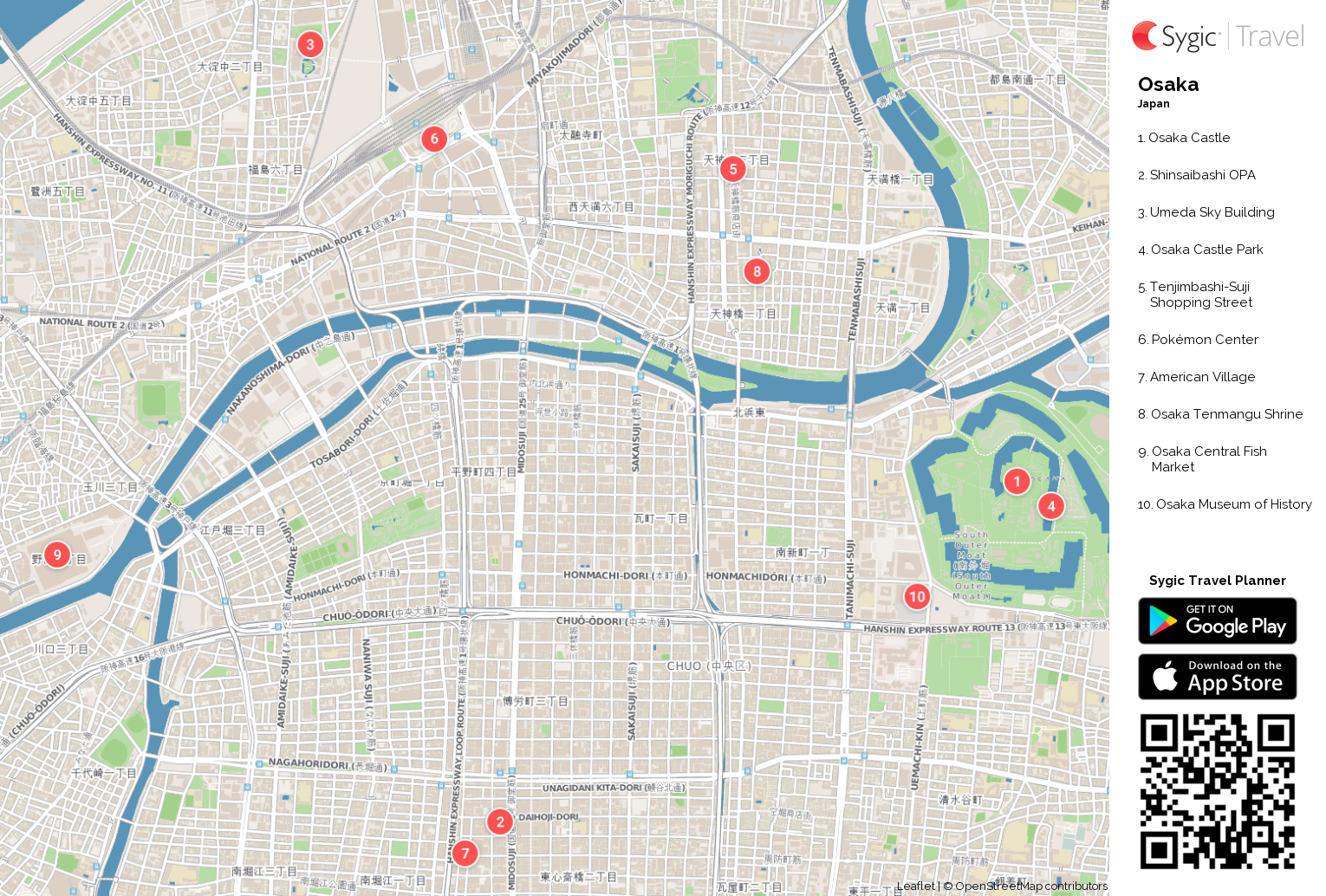 Osaka Printable Tourist Map Sygic Travel