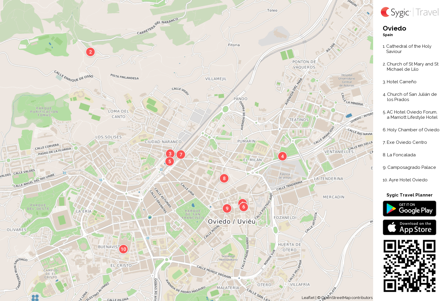Oviedo Printable Tourist Map | Sygic Travel