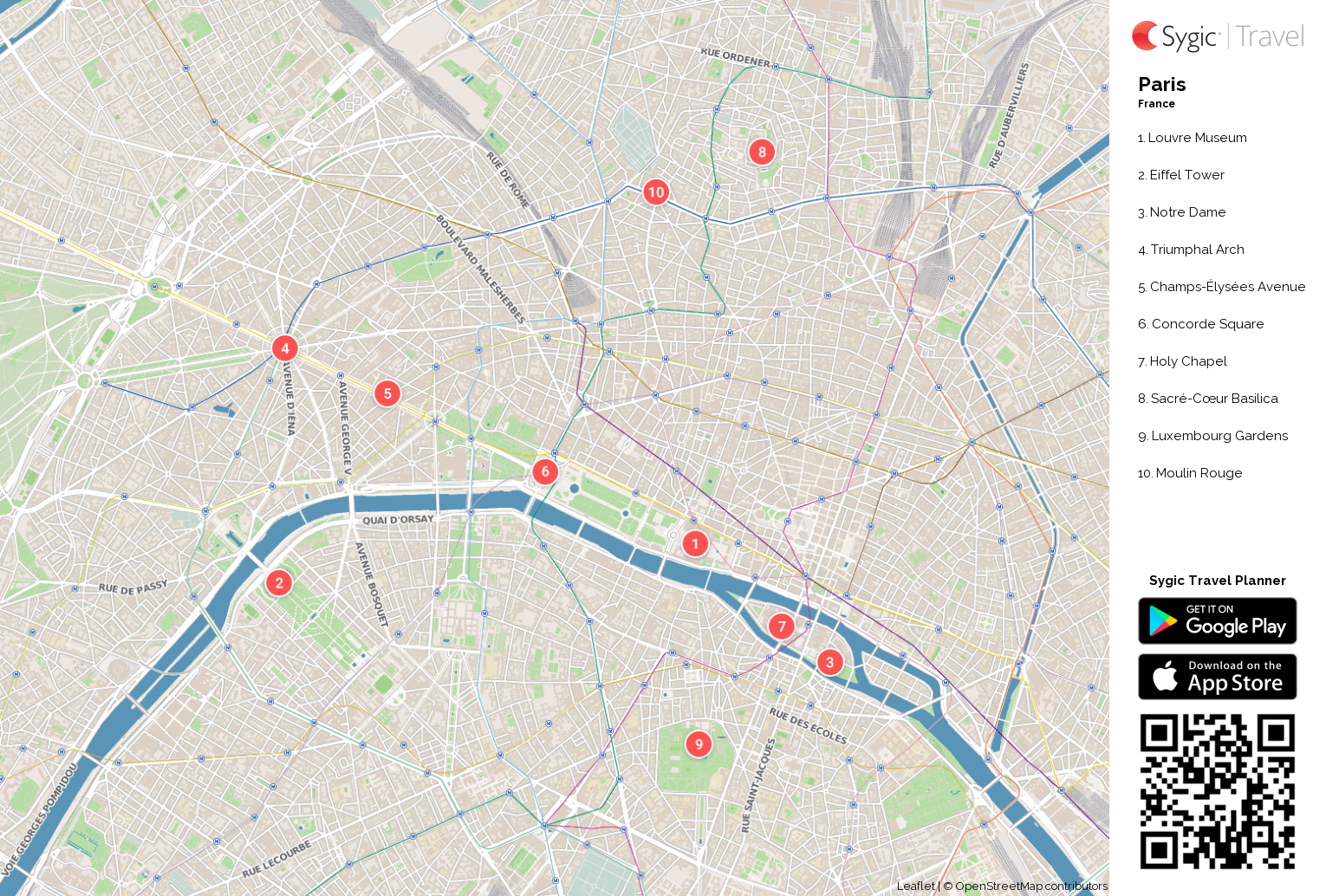 Printable Attractions Map Of Paris