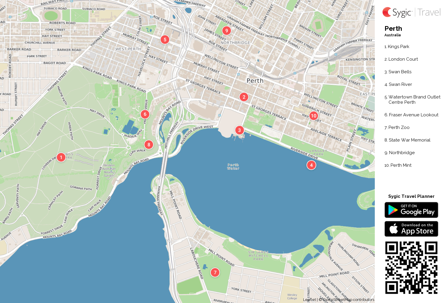 perth printable tourist map