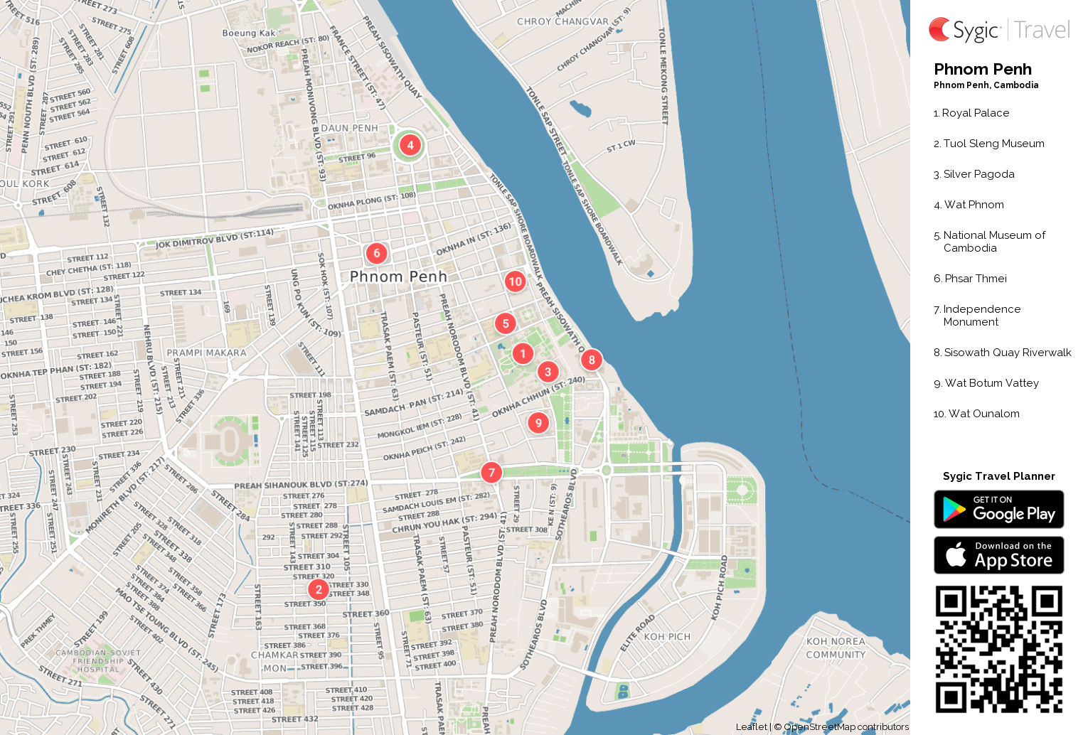 Phnom Penh Printable Tourist Map | Sygic Travel