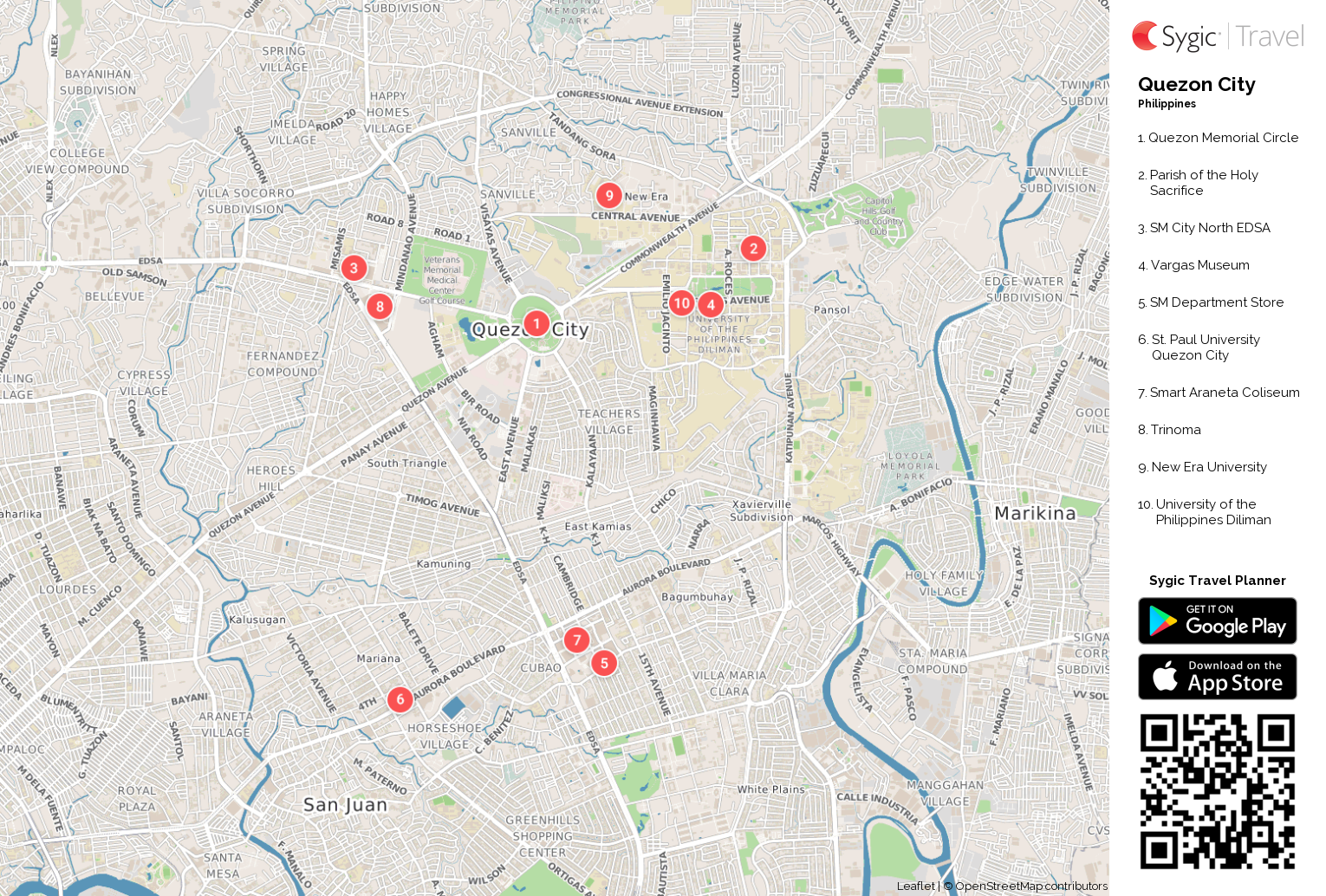 Quezon City Printable Tourist Map | Sygic Travel