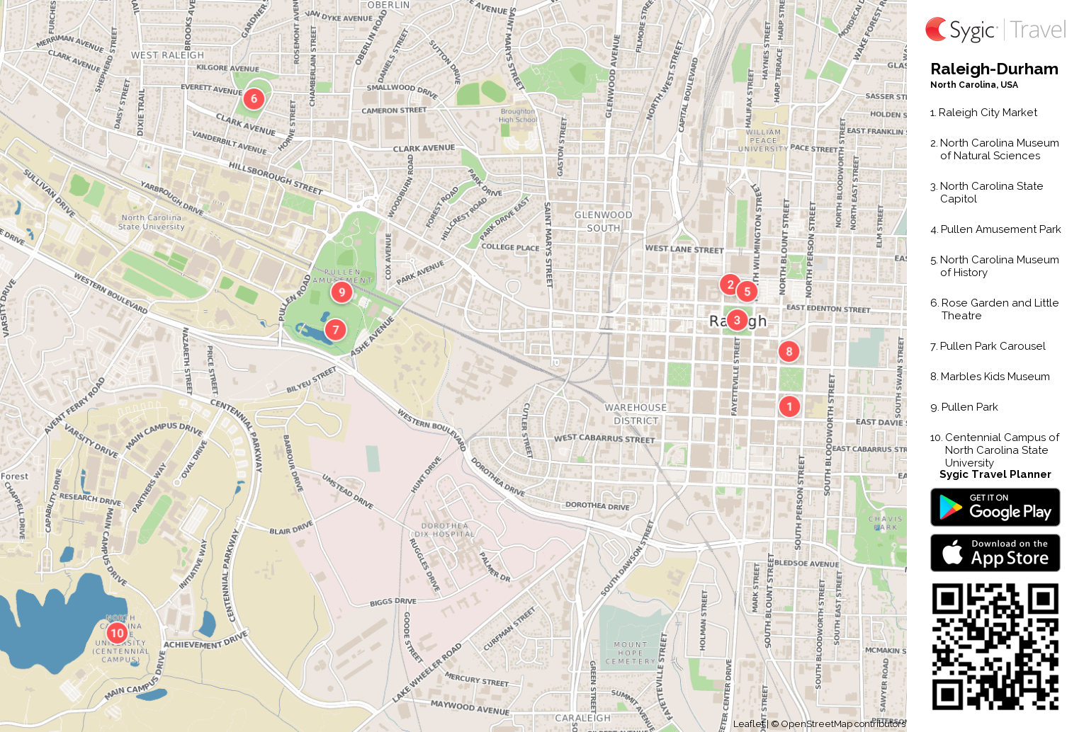 Raleigh-Durham Printable Tourist Map | Sygic Travel