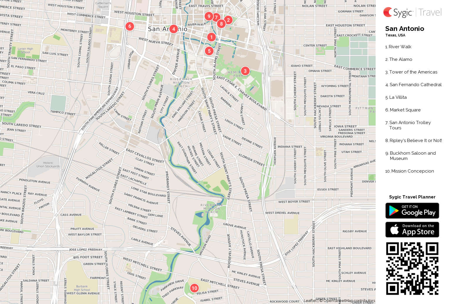 San Antonio Printable Tourist Map  Sygic Travel