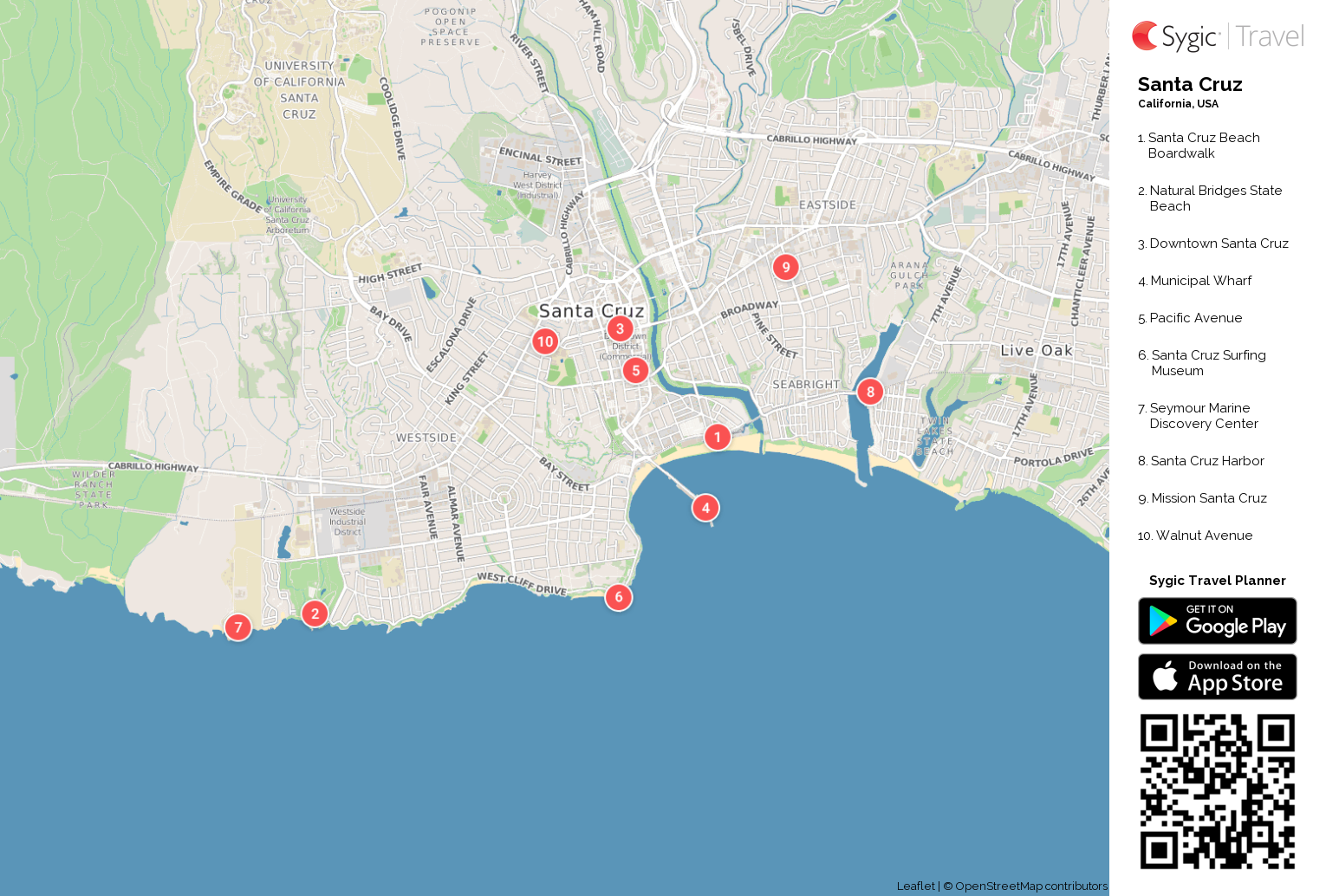 Santa Cruz Printable Tourist Map Sygic Travel