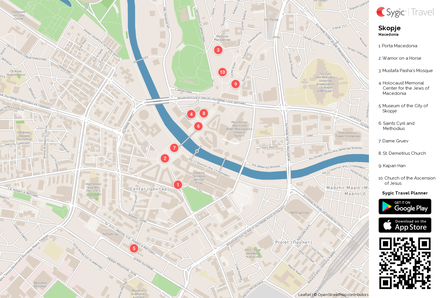 Skopje Printable Tourist Map | Sygic Travel