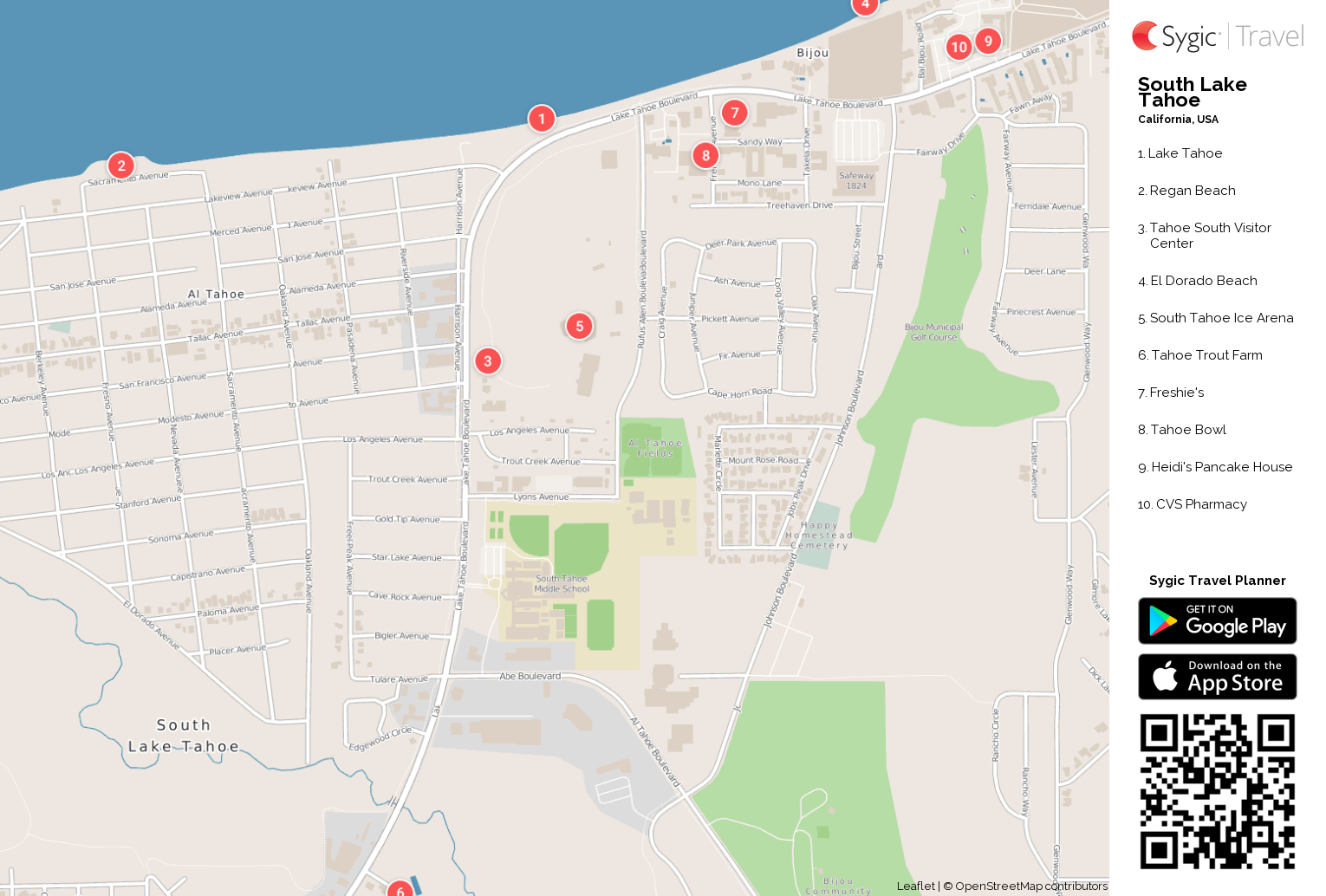 Map Of South Lake Tahoe South Lake Tahoe Printable Tourist Map | Sygic Travel