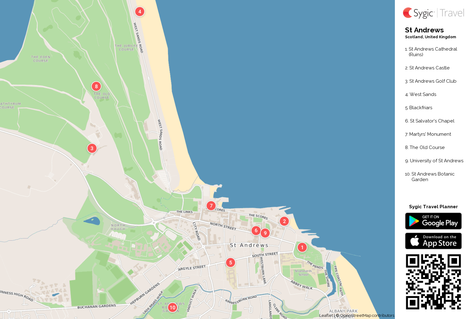 St Andrews Printable Tourist Map | Sygic Travel