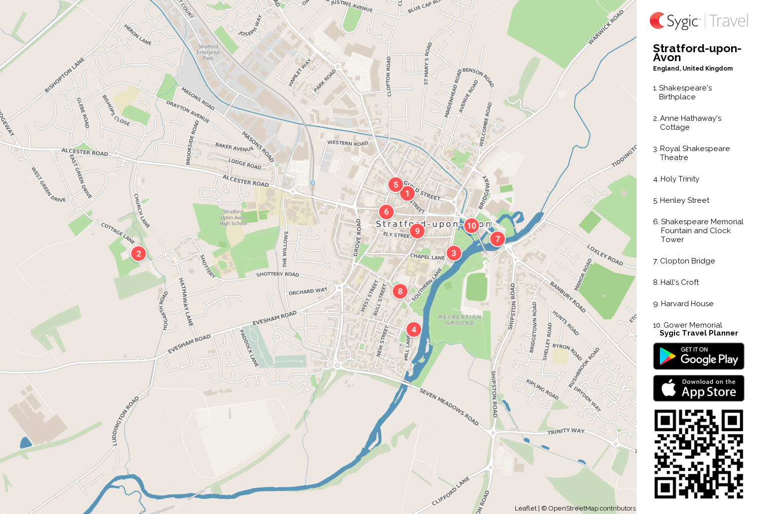 Street Map Of Stratford Upon Avon Stratford-Upon-Avon Printable Tourist Map | Sygic Travel