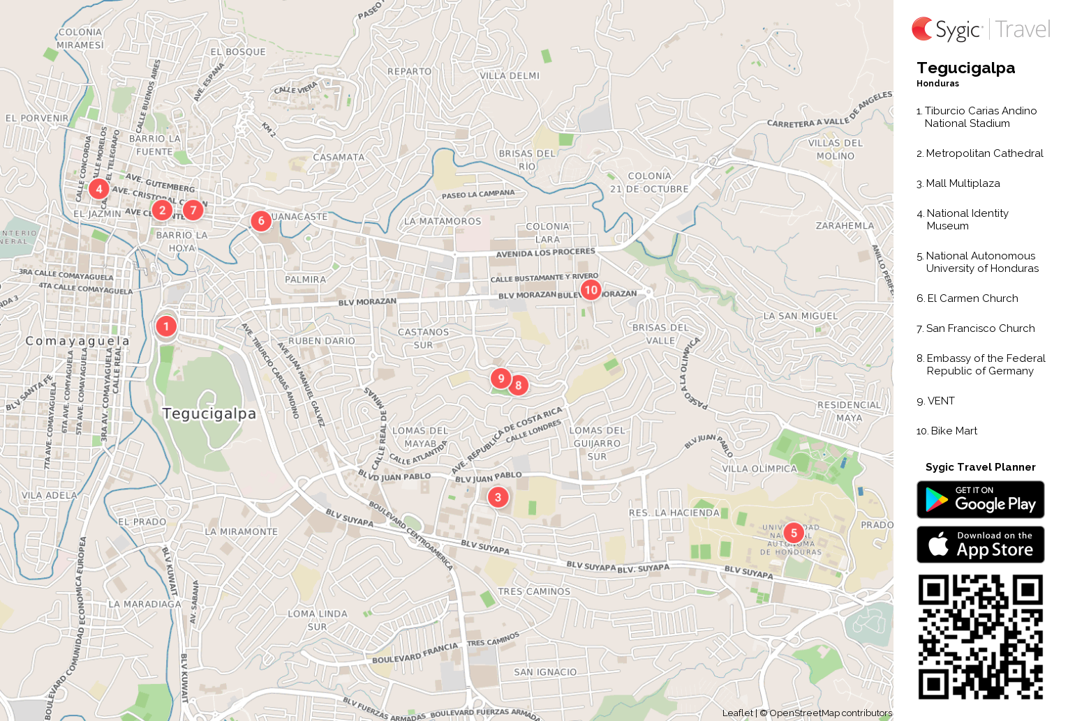 tegucigalpa-printable-tourist-map