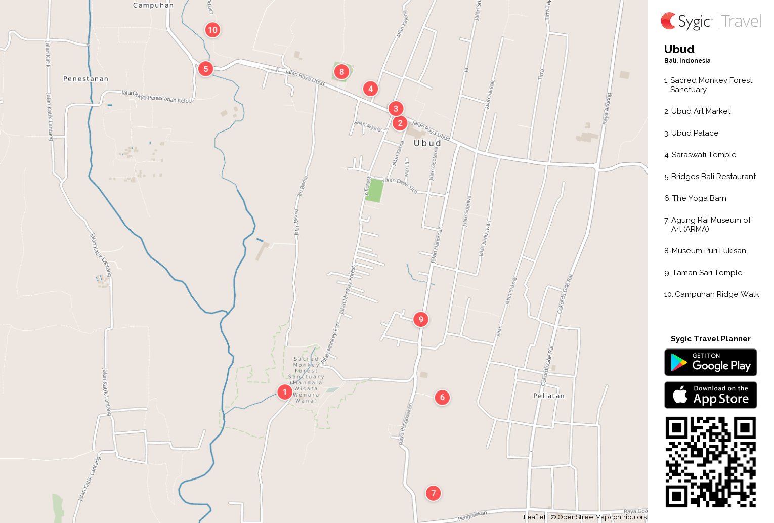 Ubud Printable Tourist Map Sygic Travel Ubud Printable Tourist Map