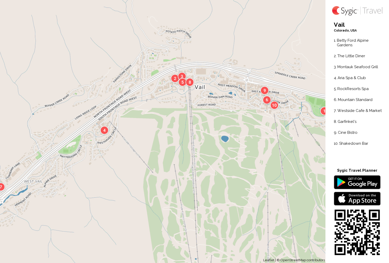 Vail Printable Tourist Map | Sygic Travel