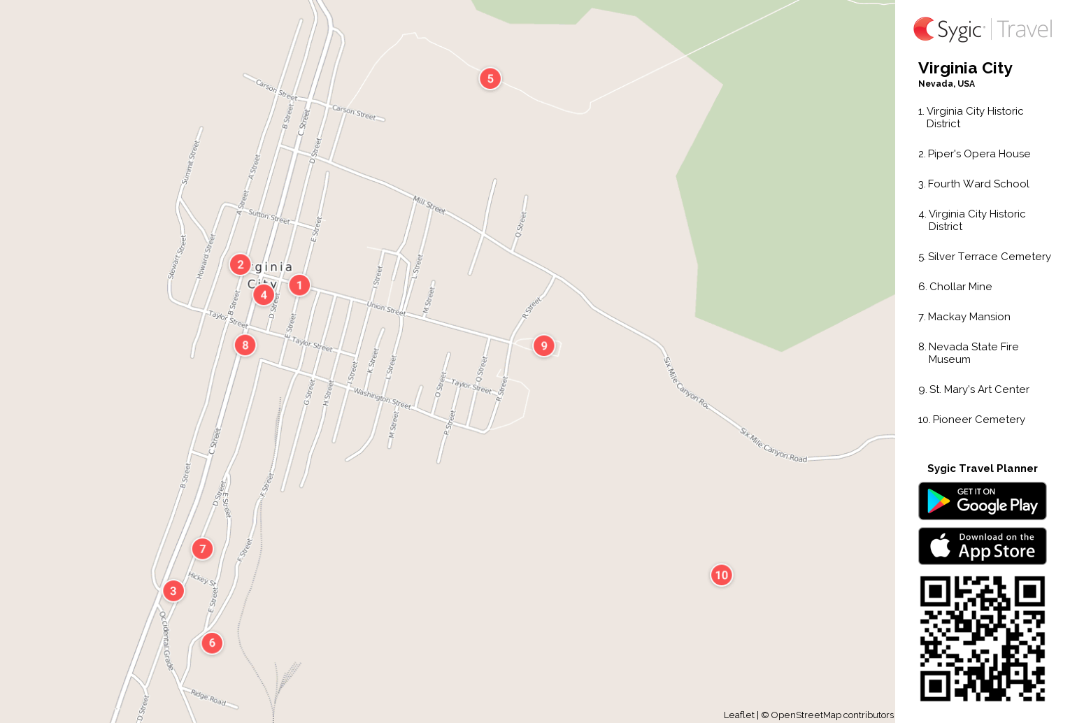 Virginia City Printable Tourist Map | Sygic Travel