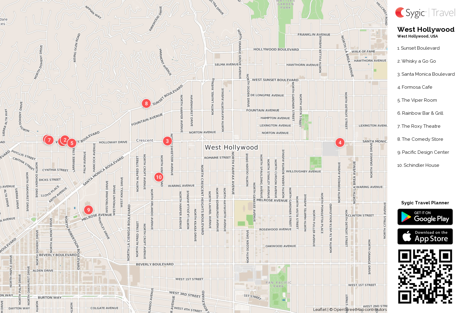 West Hollywood Printable Tourist Map  Sygic Travel