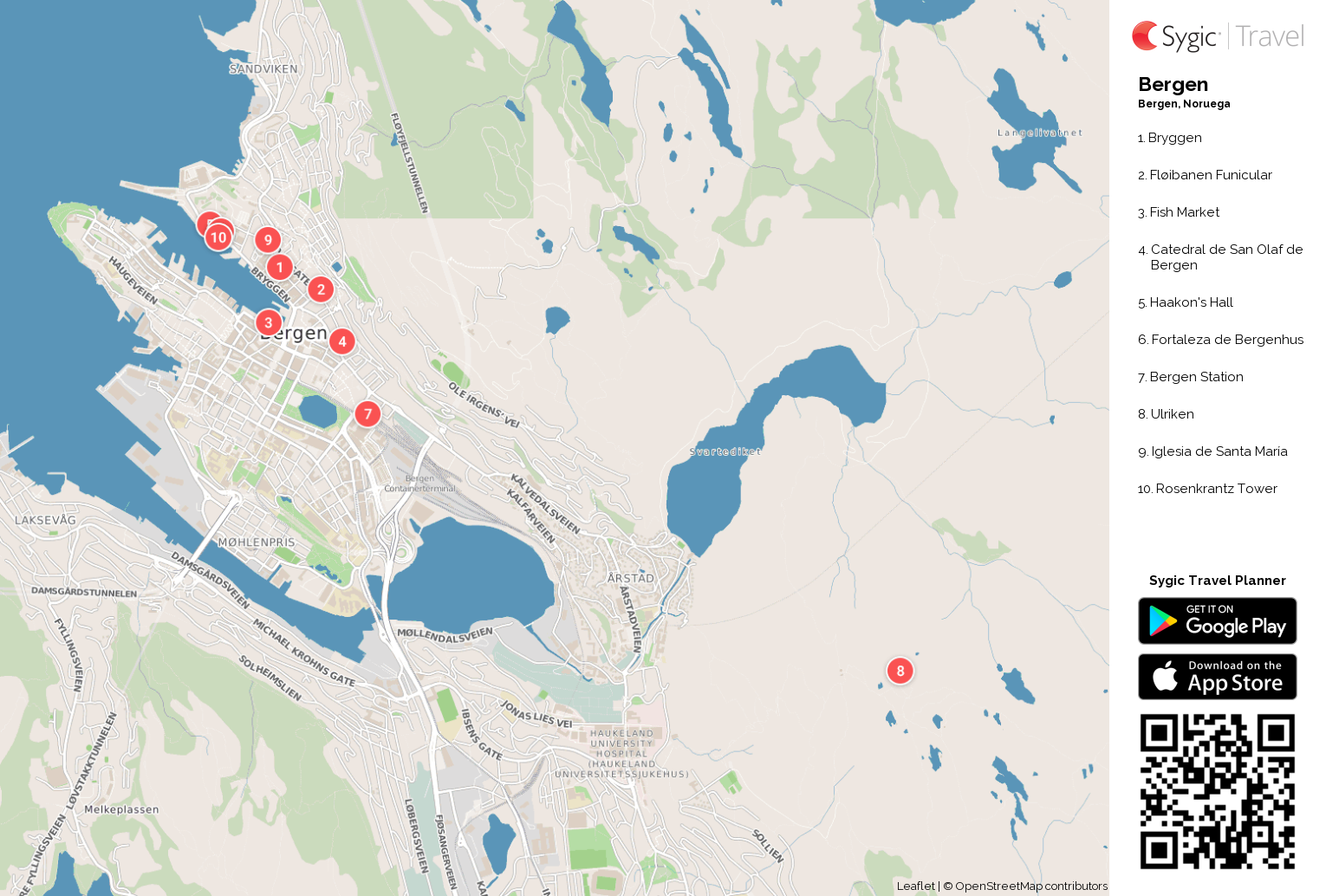 Bergen: Mapa turístico para imprimir | Tripomatic