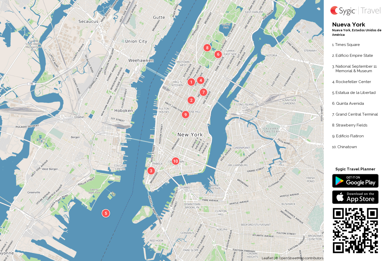 mapa de lugares para visitar en new york