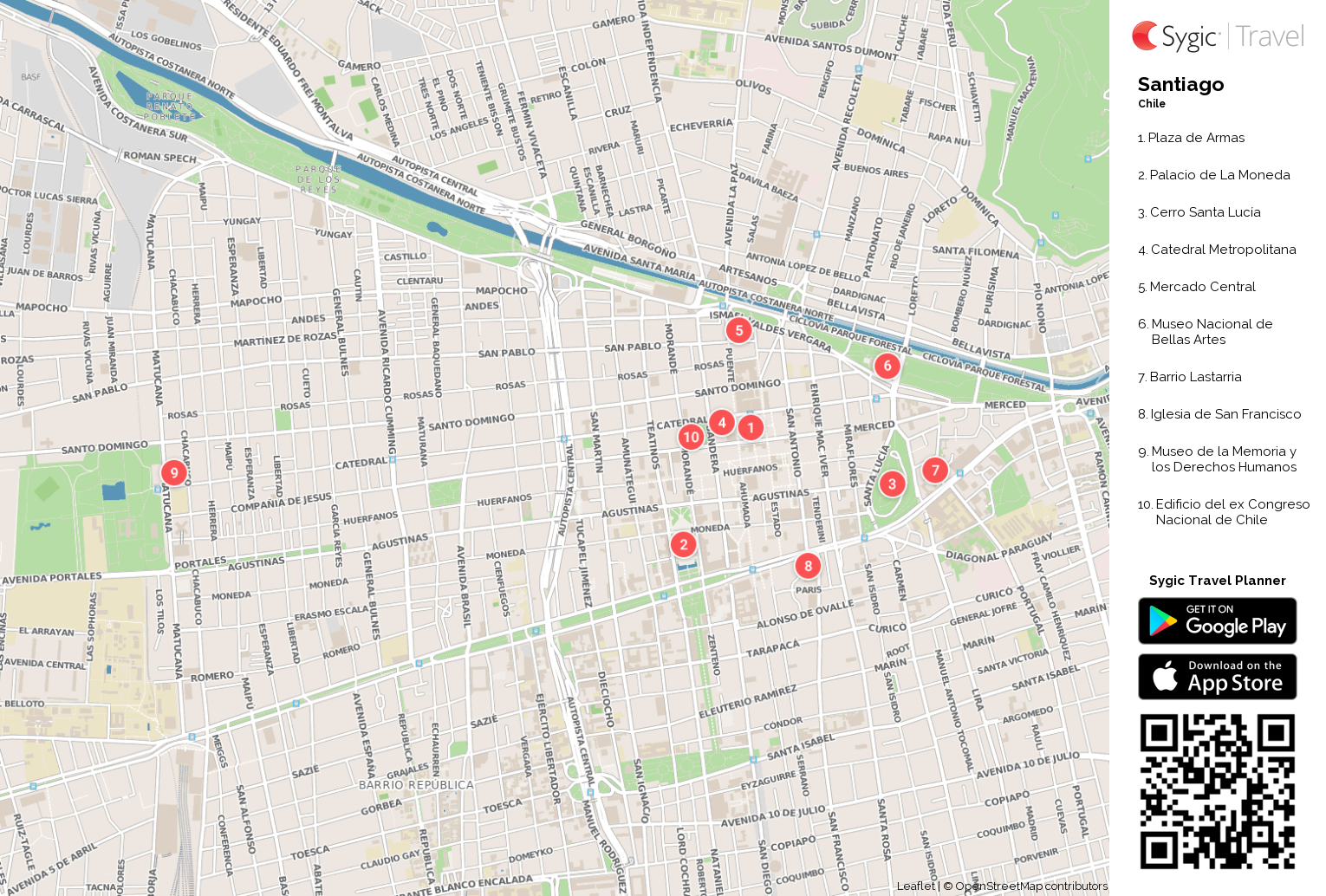 Santiago: Mapa turístico para imprimir | Sygic Travel