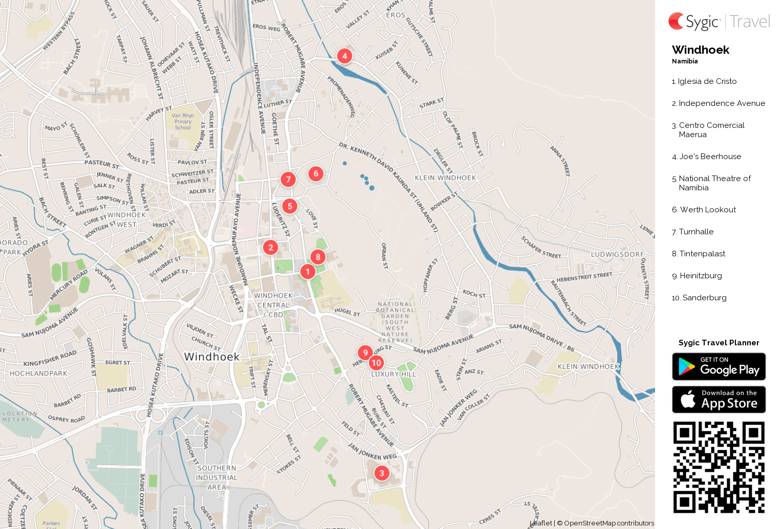 Windhoek: Mapa turístico para imprimir | Tripomatic