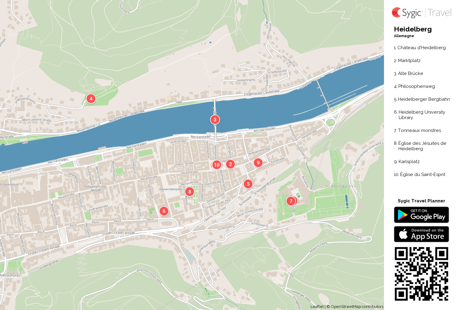 Heidelberg: Carte touristique imprimable | Sygic Travel