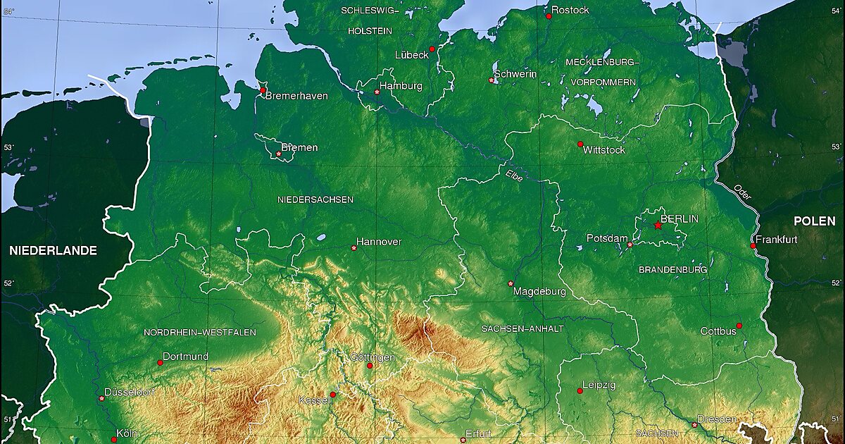 Карта рельефа германии