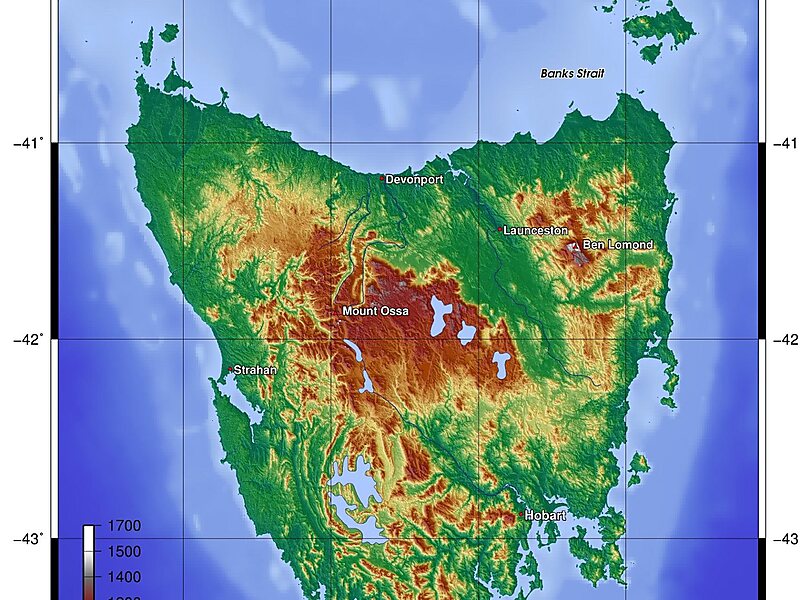 Тасмания физическая карта